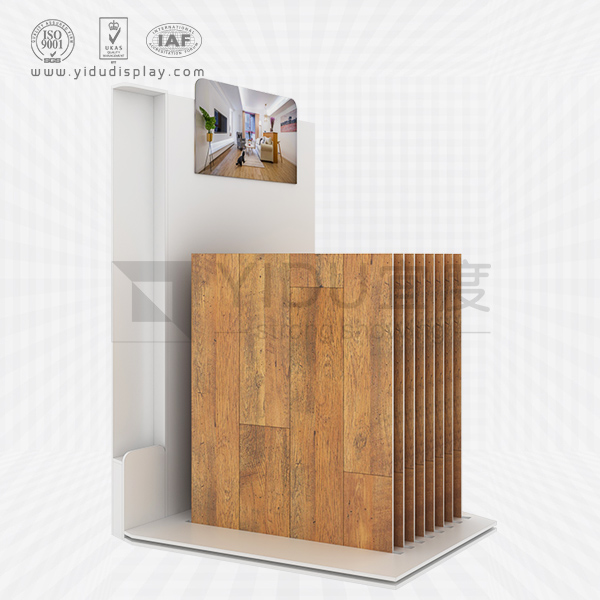 供应实木强化木地板门窗样品带创意LOGO背板靠墙插架 木纹瓷砖复合木地板金属插架 WC2018