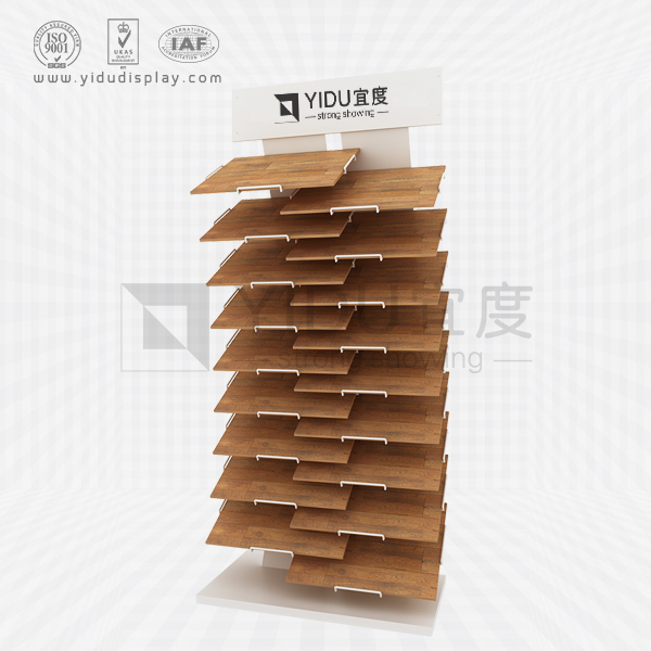 创意简洁立柱交叉梯型式木地板硅藻泥涂料样品陈列架 WJ2031