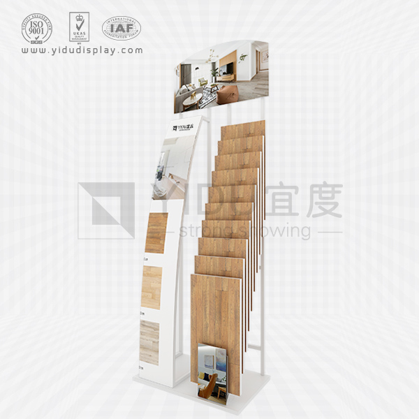 经典白色金属立柱木地板插架 仿实木陶瓷瓷砖样品展架批发 WC2011