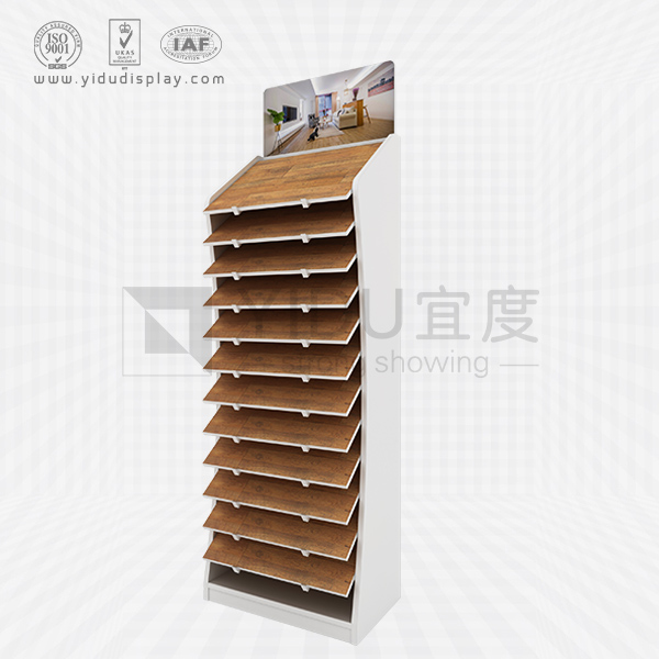 靠墙式12层展板石材线条木地板样品陈列架 WJ2010