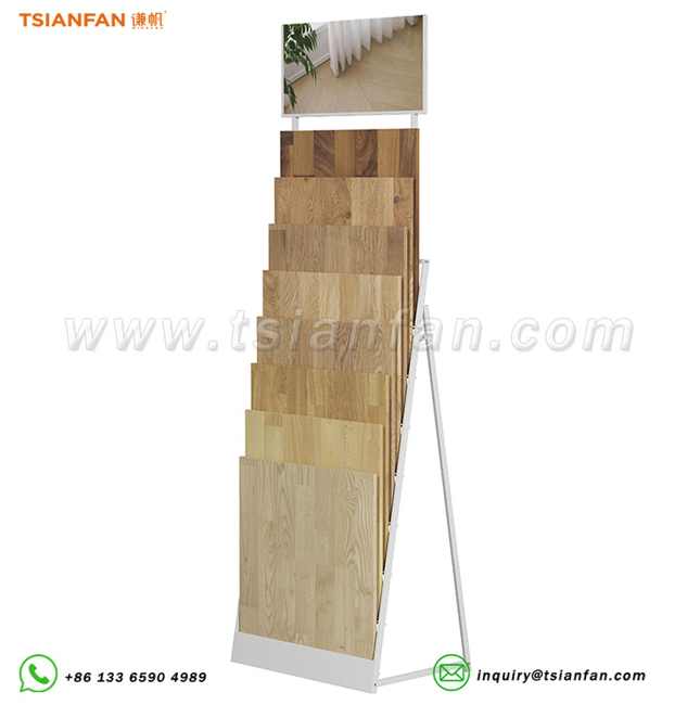 阶梯式木地板展示架带顶画样品陈列架门店落地式展架-WL034